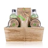 Accentra–Duschset Frauen Geschenkset OLIVE im Holzkorb–6-teiliges Pflegeset mit Duschgel, Schaumbad, Badesalz, Bodylotion & mehr–Wellness Geschenk Set zum Geburtstag, Valentinstag & Weihnachten