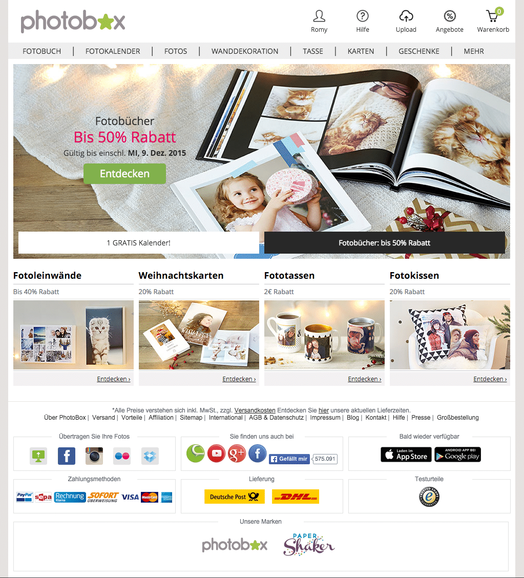 Website von PhotoBox