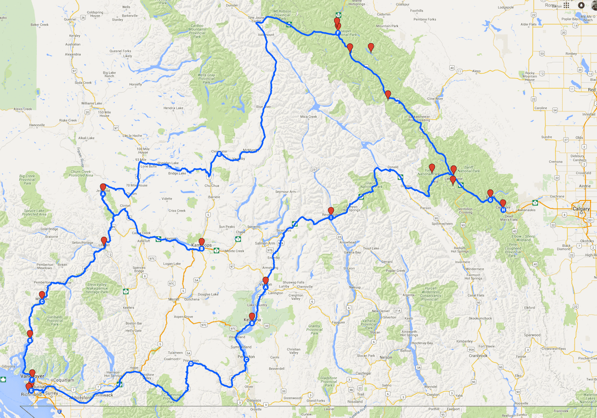 Unsere grobe Roadtrip-Route durch Kanada