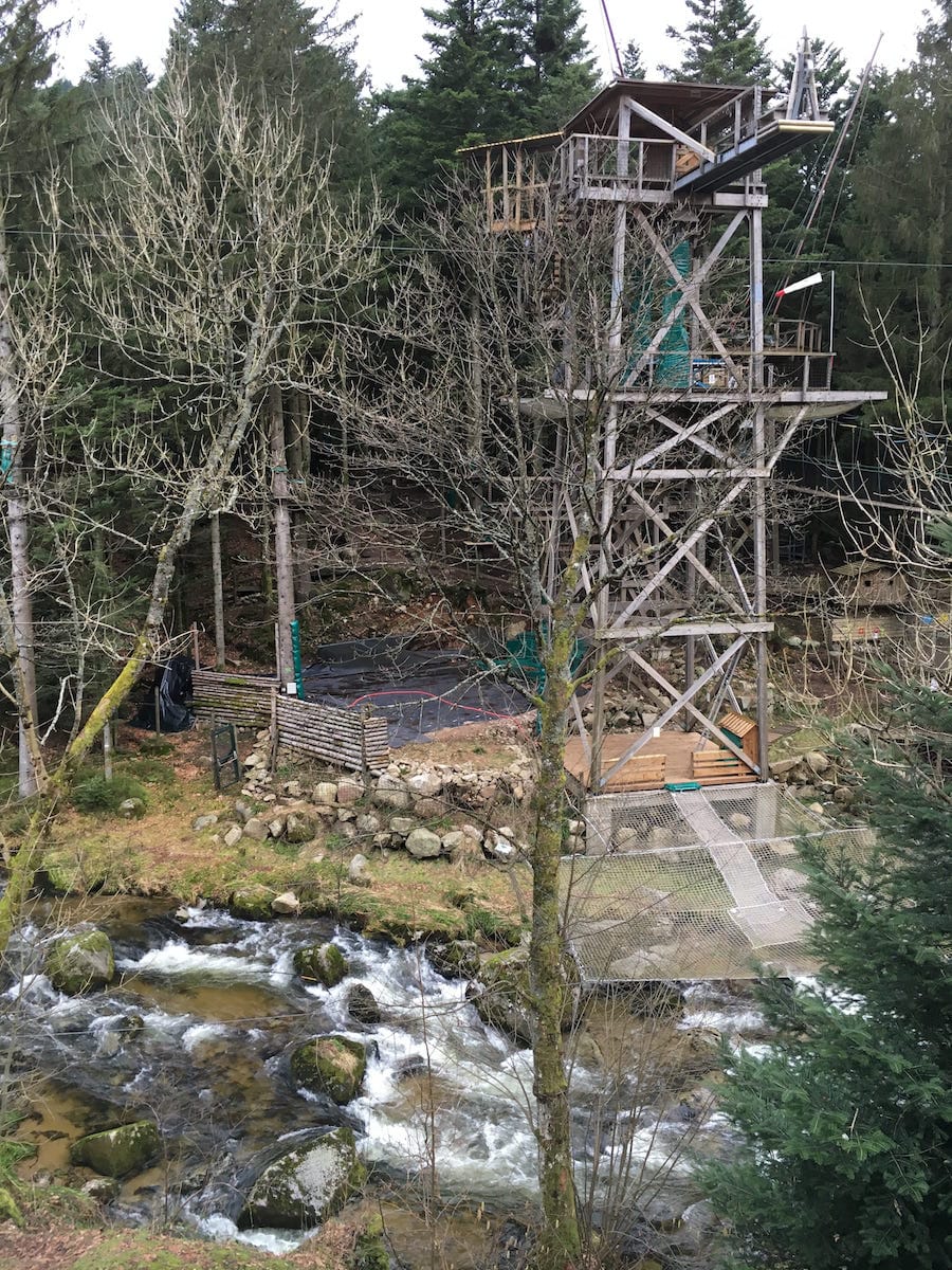 Endpunkt der Zipline in La Bresse, Vogesen