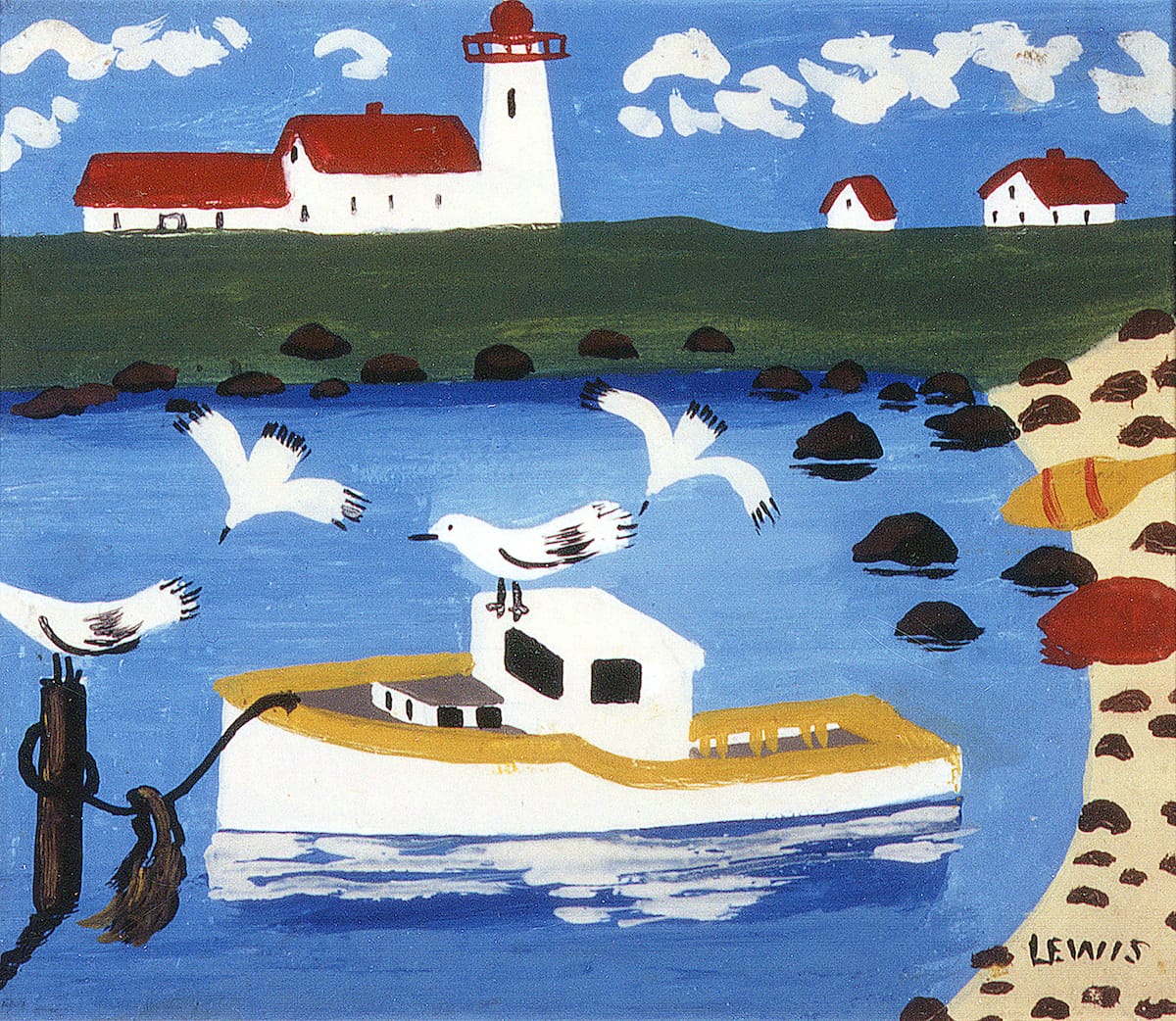 “Cape Islander Cove” by Maud Lewis. Courtesy of the Art Gallery of Nova Scotia, all rights reserved.