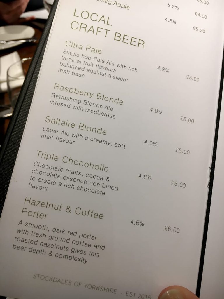 Bierauswahl im Stockdales of Yorkshire