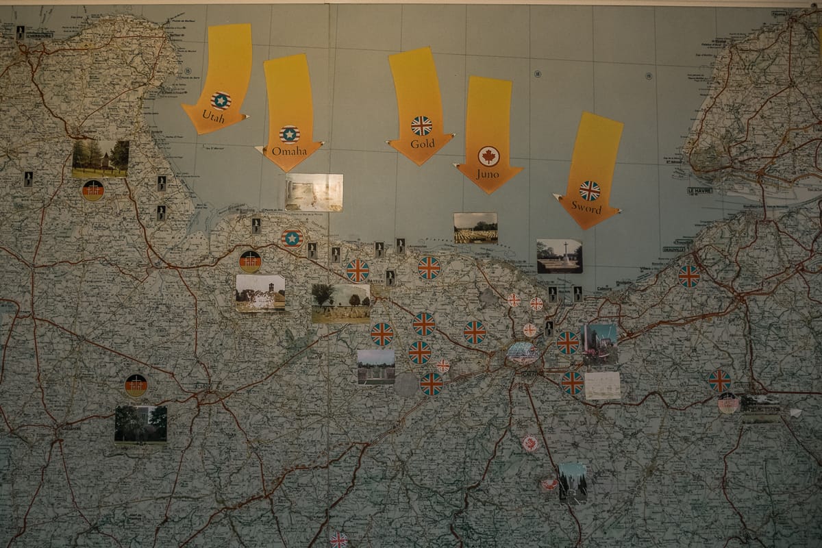Karte der Landungsstrände während des D-Days in der Normandie.