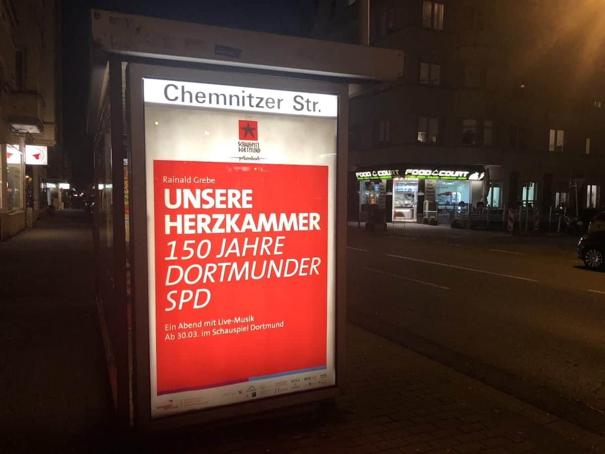 Unsere Herzkammer - 150 Jahre Dortmunder SPD Plakat an der Chemnitzer Straße, Dortmund.
