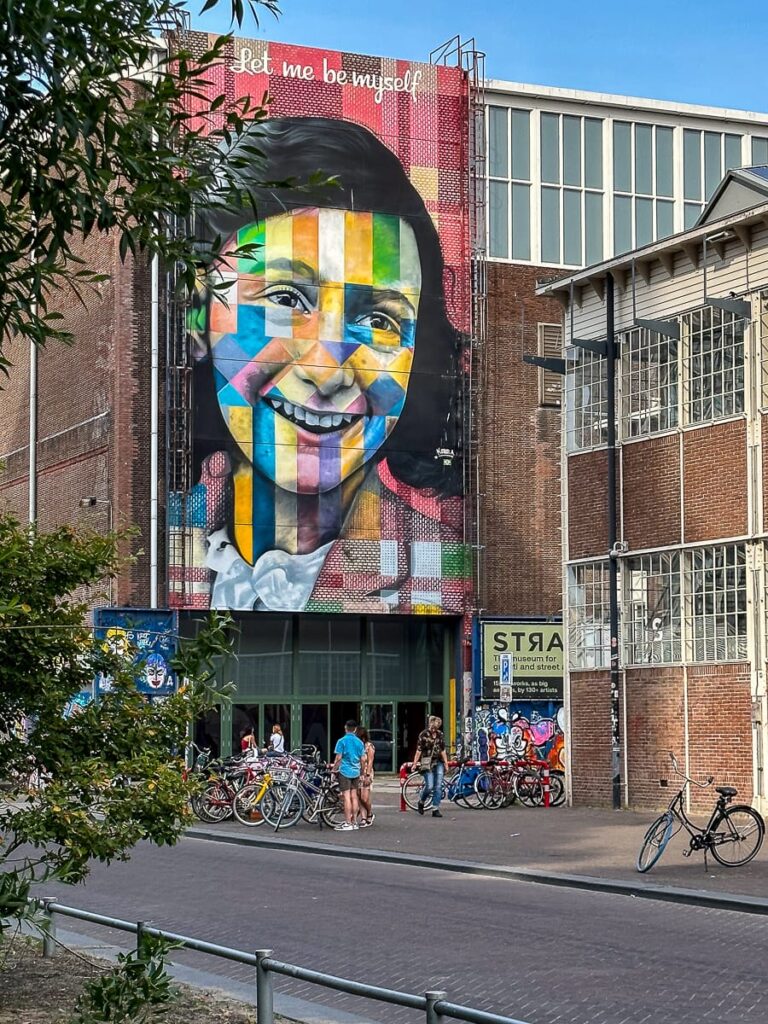 Eingang zum STRAAT Museum, NDSM, Amsterdam-Noord mit "Let me be myself" von Eduardo Kobra.
